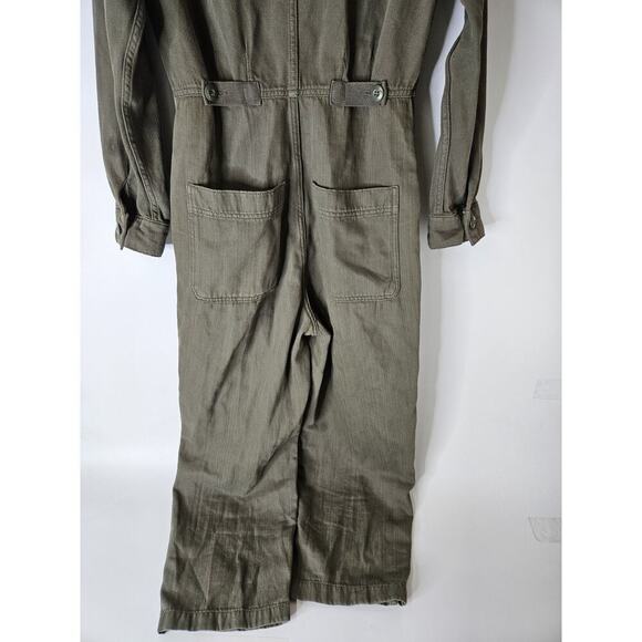 Free People Bloggers Gia Coverall Jumpsuit in Army Green Sz Small - Picture 8 of 10